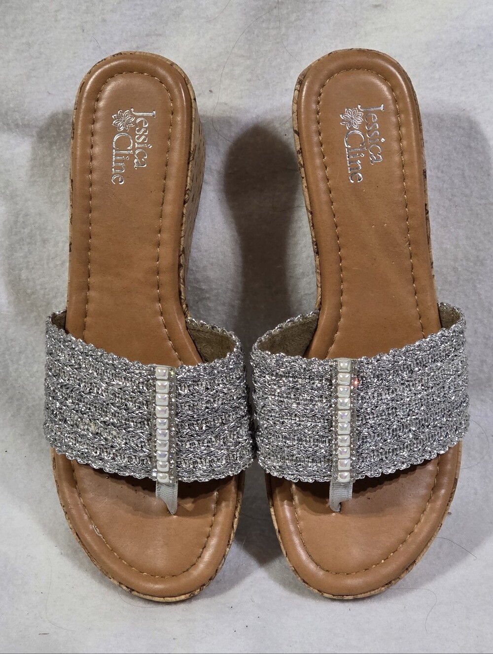 Jessica Cline Silver Pltform Wedge Sandles Size 8.5